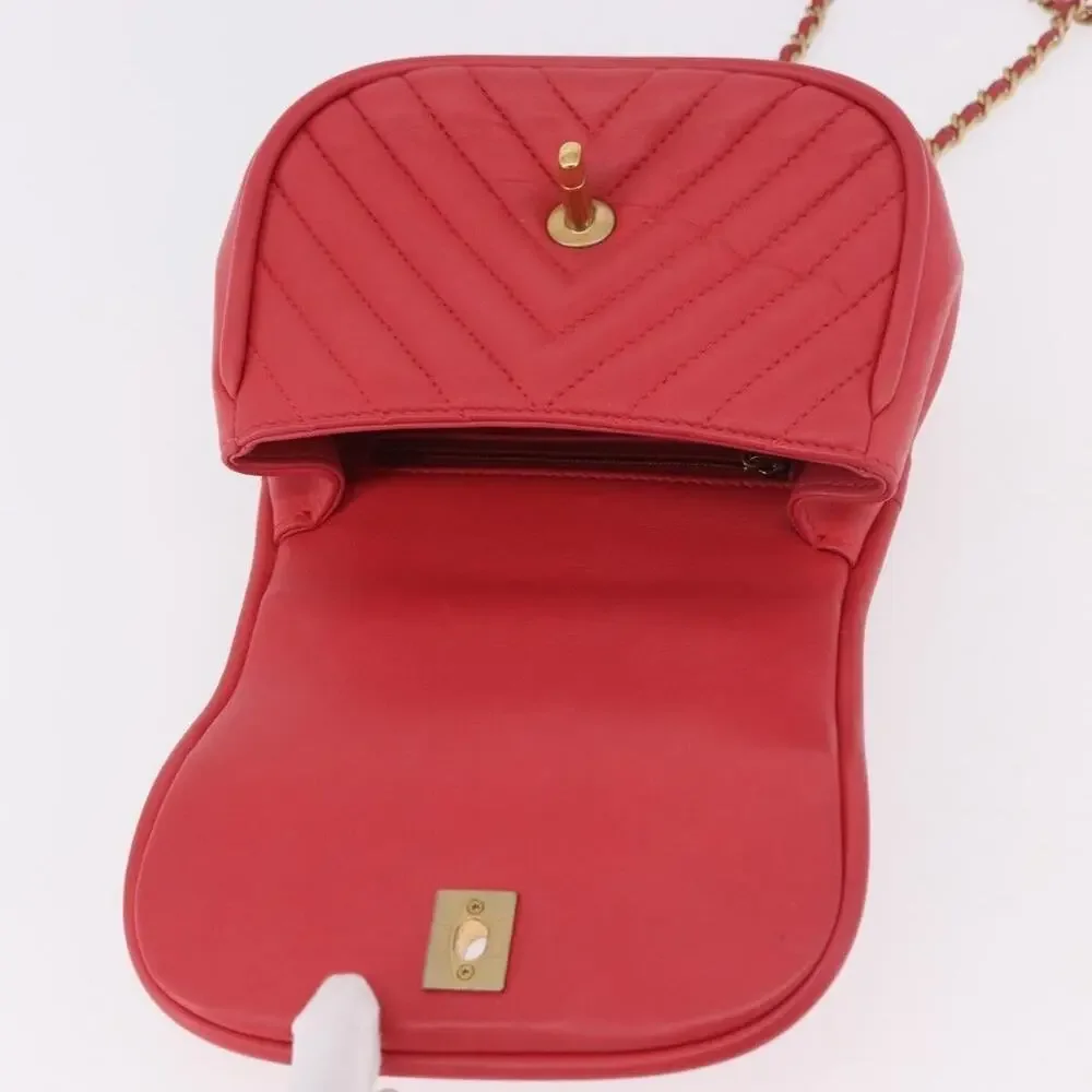 Chanel Chevron V Stitch Handbag Pink Lambskin Leather